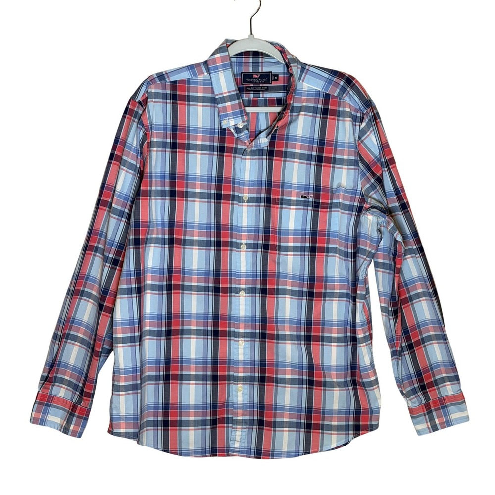 Vineyard‎ Vines Button Down Shirt Plaid XL Slim Fit Blue Pink White Classic